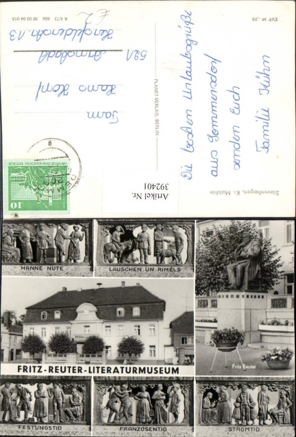 392401,Stavenhagen Fritz-Reuter-Literaturmuseum Mehrbildkarte