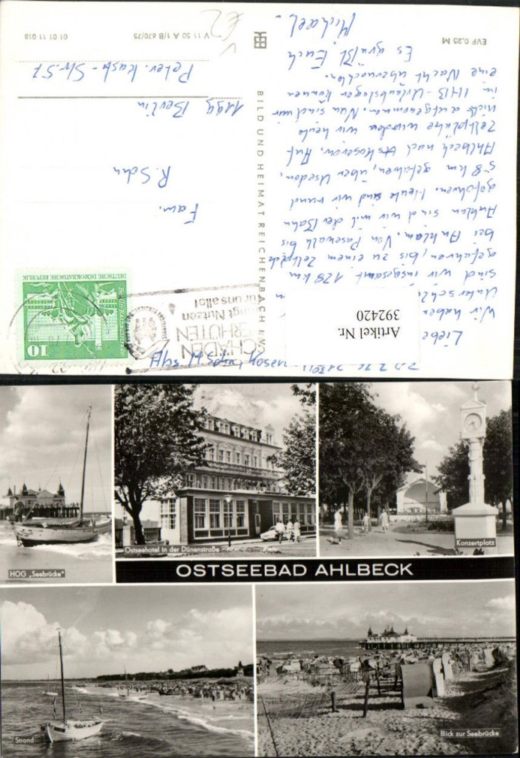 392420,Ostseebad Ahlbeck Seebrücke Hotel Stranduhr Strand Mehrbildkarte pub VEB