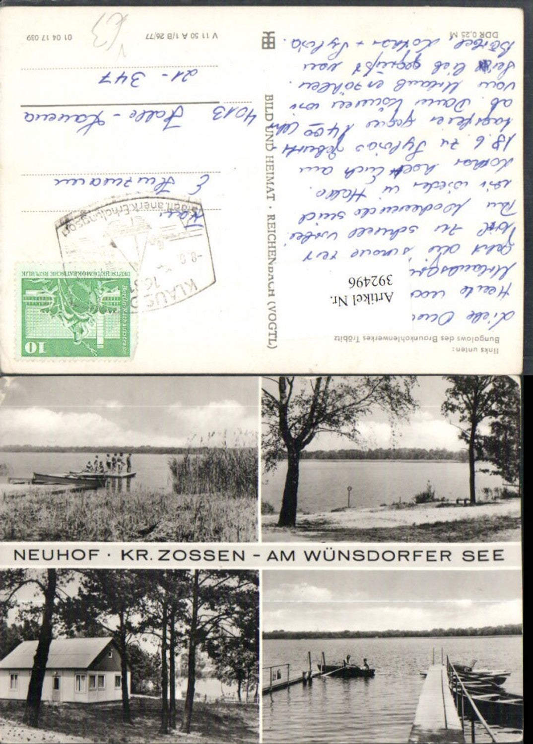 392496, Neuhof am Wünsdorfer See Bungalow Steg Boats Multi-image postcard pub VEB
