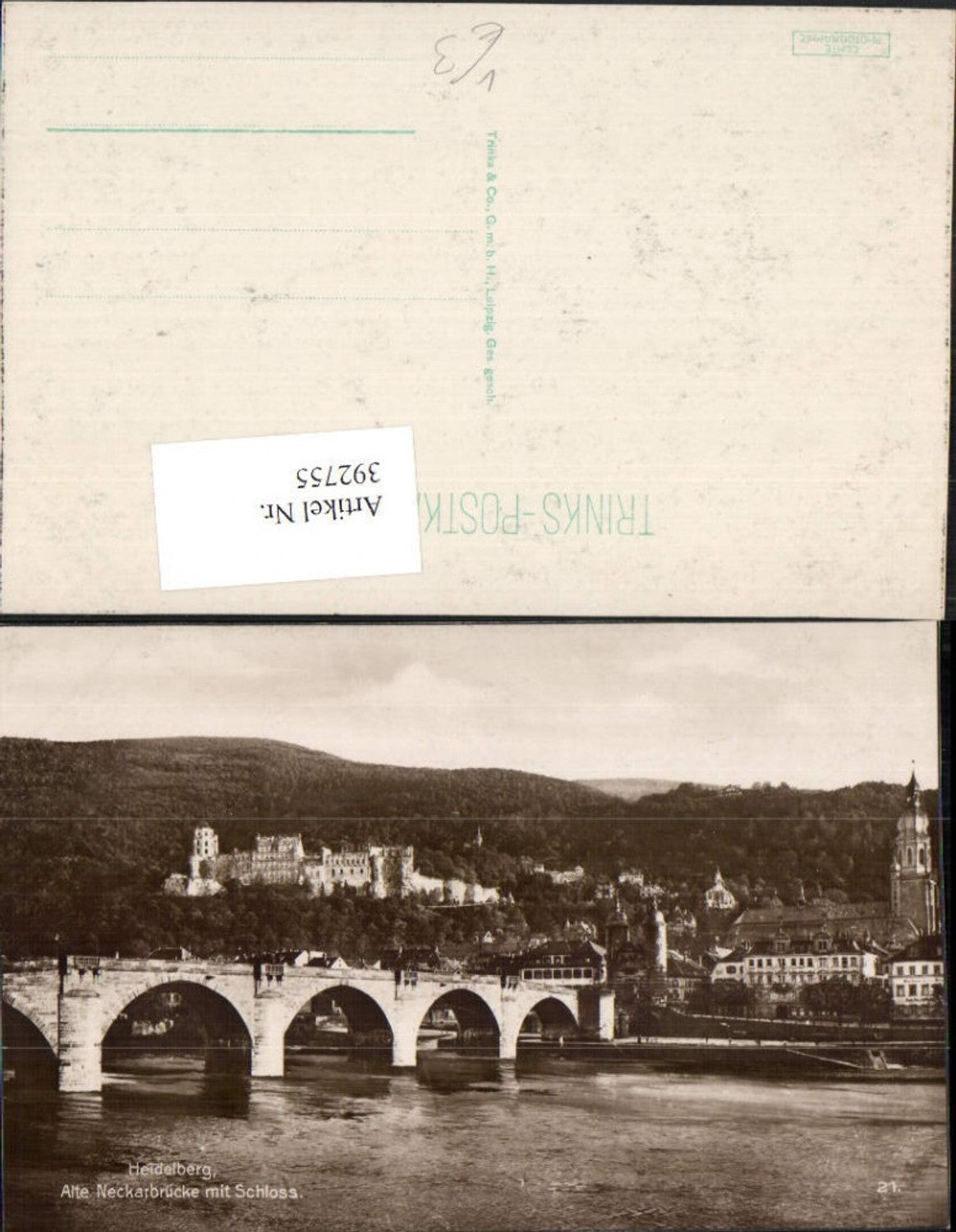 392755,Heidelberg Teilansicht Neckarbrücke Brücke m. Schloss pub Trinks 21