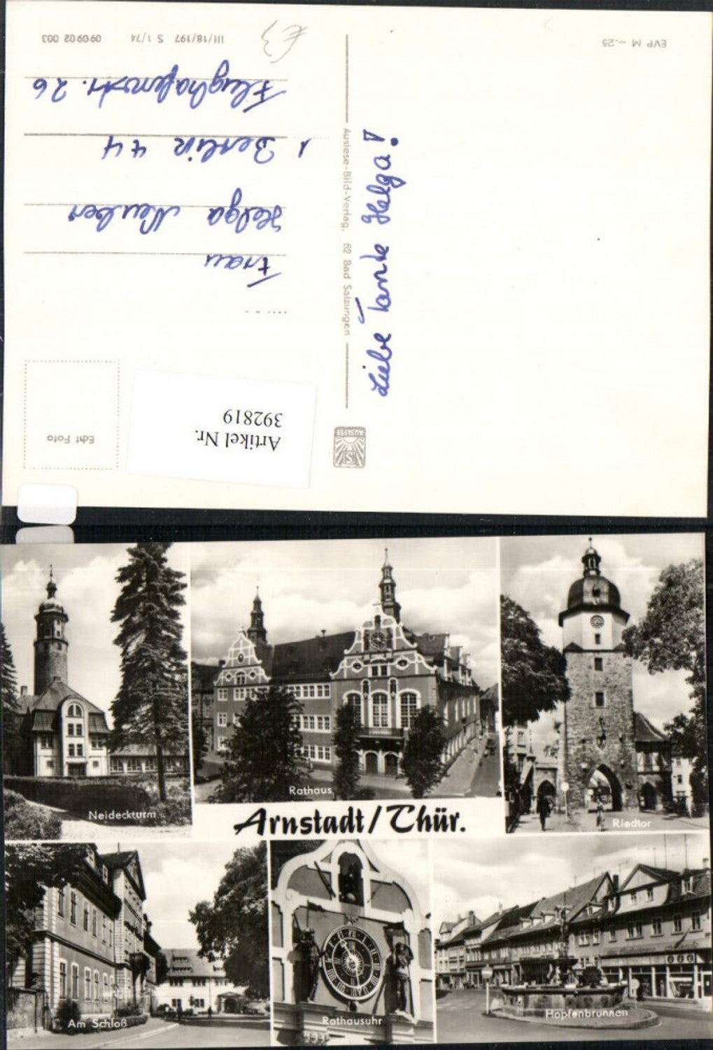 392819, Arnstadt Town Hall Town Hall Clock Neideck Tower Ried Gate Castle Fountain Multi-view map