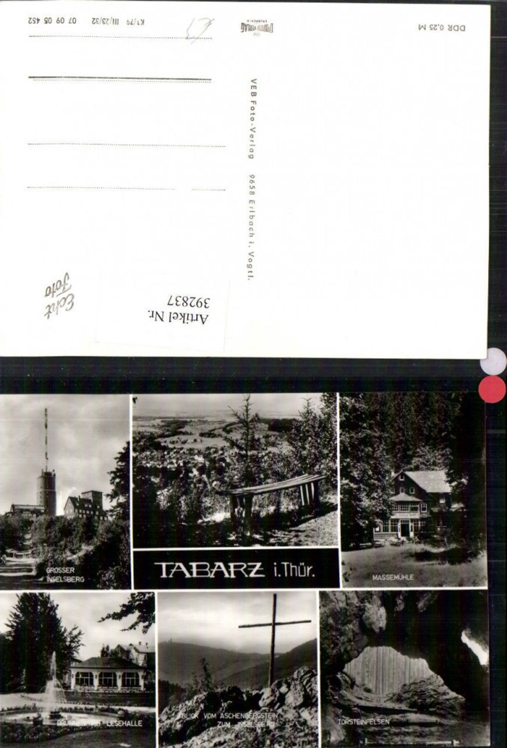 392837,Tabarz Totale Großer Inselsberg Massemühle Lesehalle Brunnen Mehrbildkarte