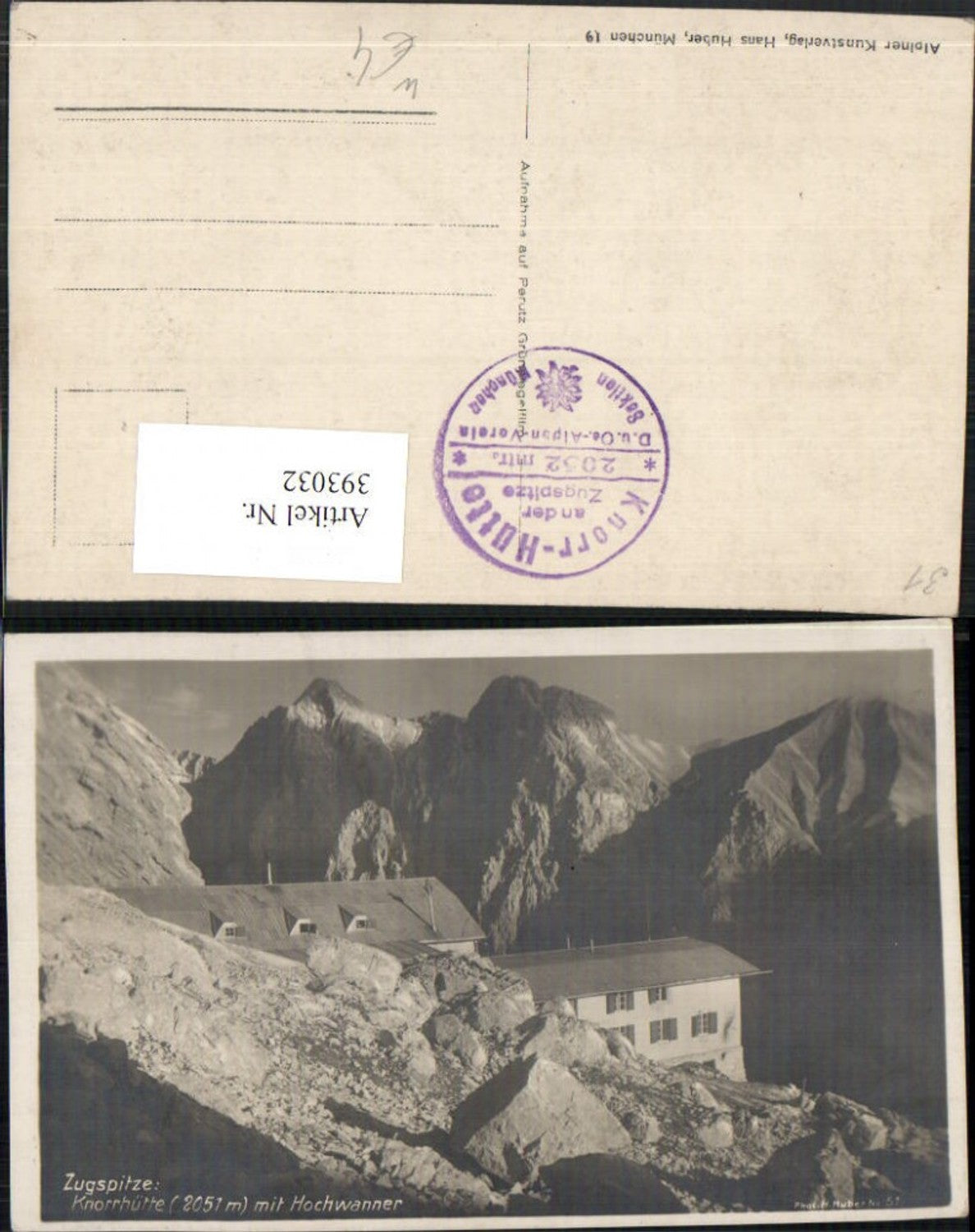 393032,Zugspitze Knorrhütte Berghütte b. Garmisch m. Hochwanner Bergkulisse