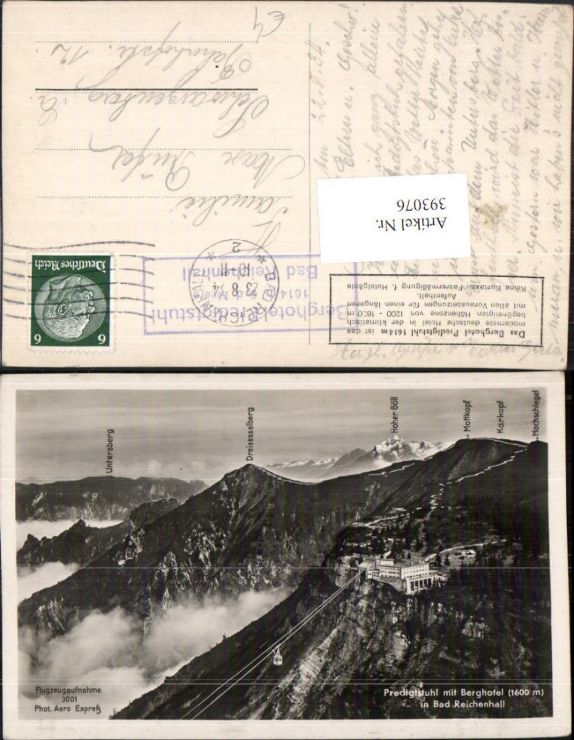 393076,Predigtstuhl m. Berghotel b. Bad Reichenhall Bergkulisse Fliegeraufnahme