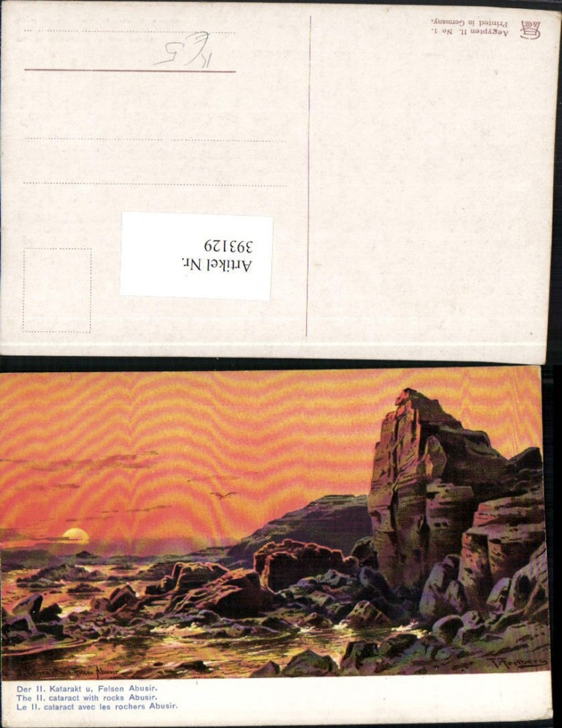 393129,Künstler AK F. Perlberg Egypt Katarakt u. Felsen Abusir Küste Sonnenuntergang