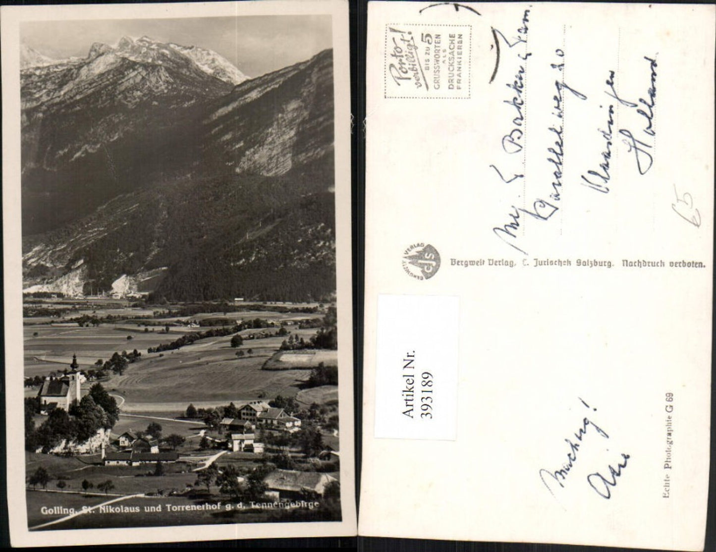 393189,Golling St. Nikolaus u. Torrenerhof Teilansicht geg. Tennengebirge Bergkulisse