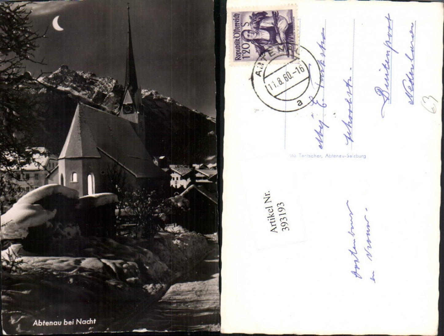 393193,Abtenau b. Nacht Kirche Mondschein Winterbild