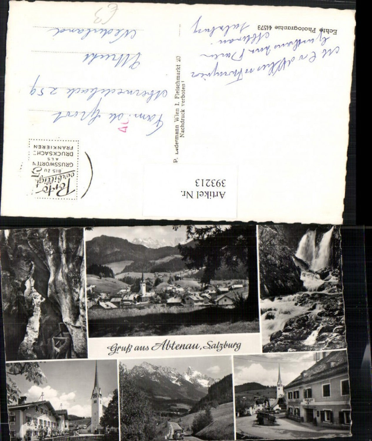 393213,Abtenau Totale Gasthof Post Kirche Wasserfall Schlucht Mehrbildkarte