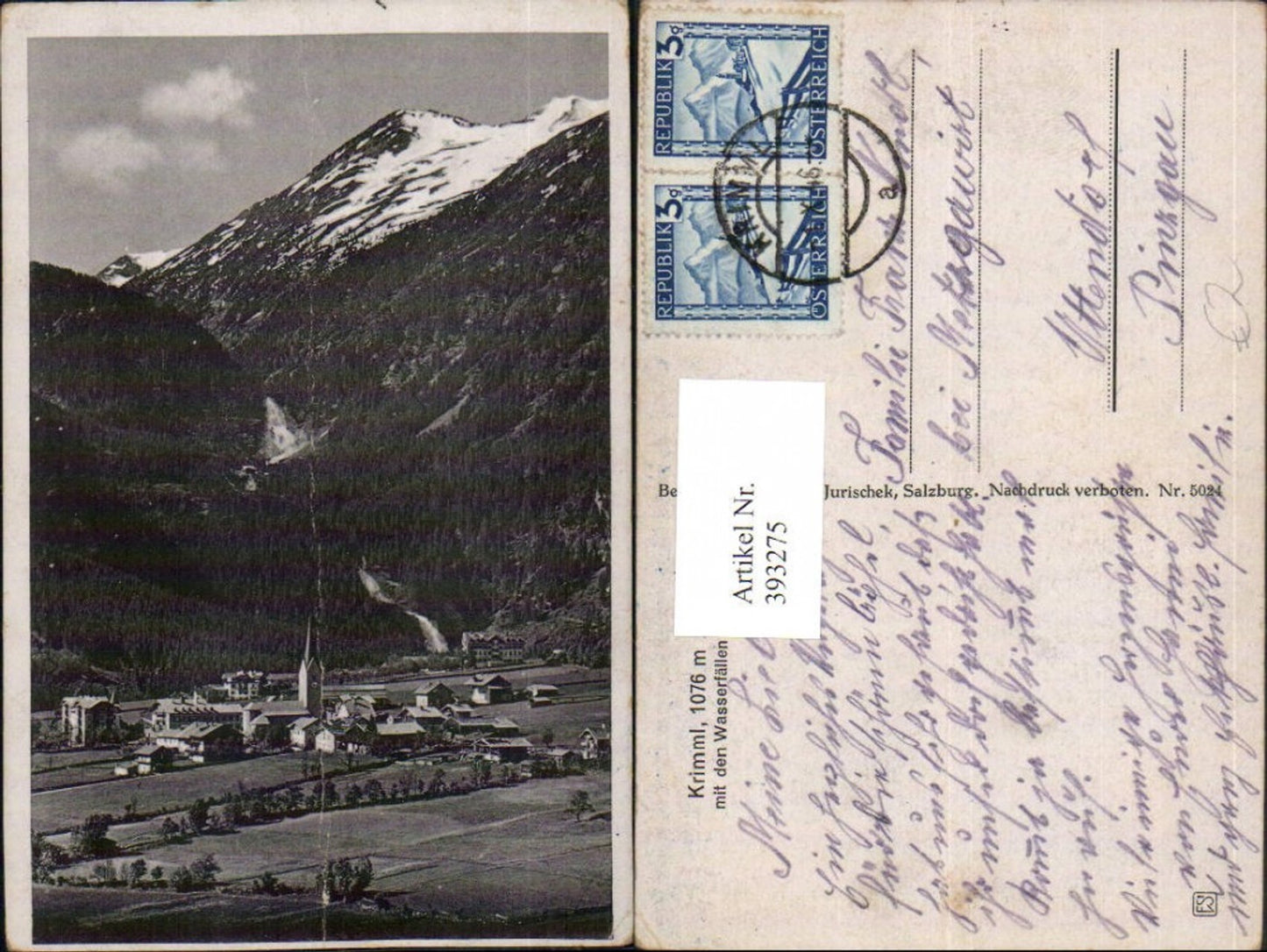 393275,Krimml Totale mit den Wasserfällen Bergkulisse