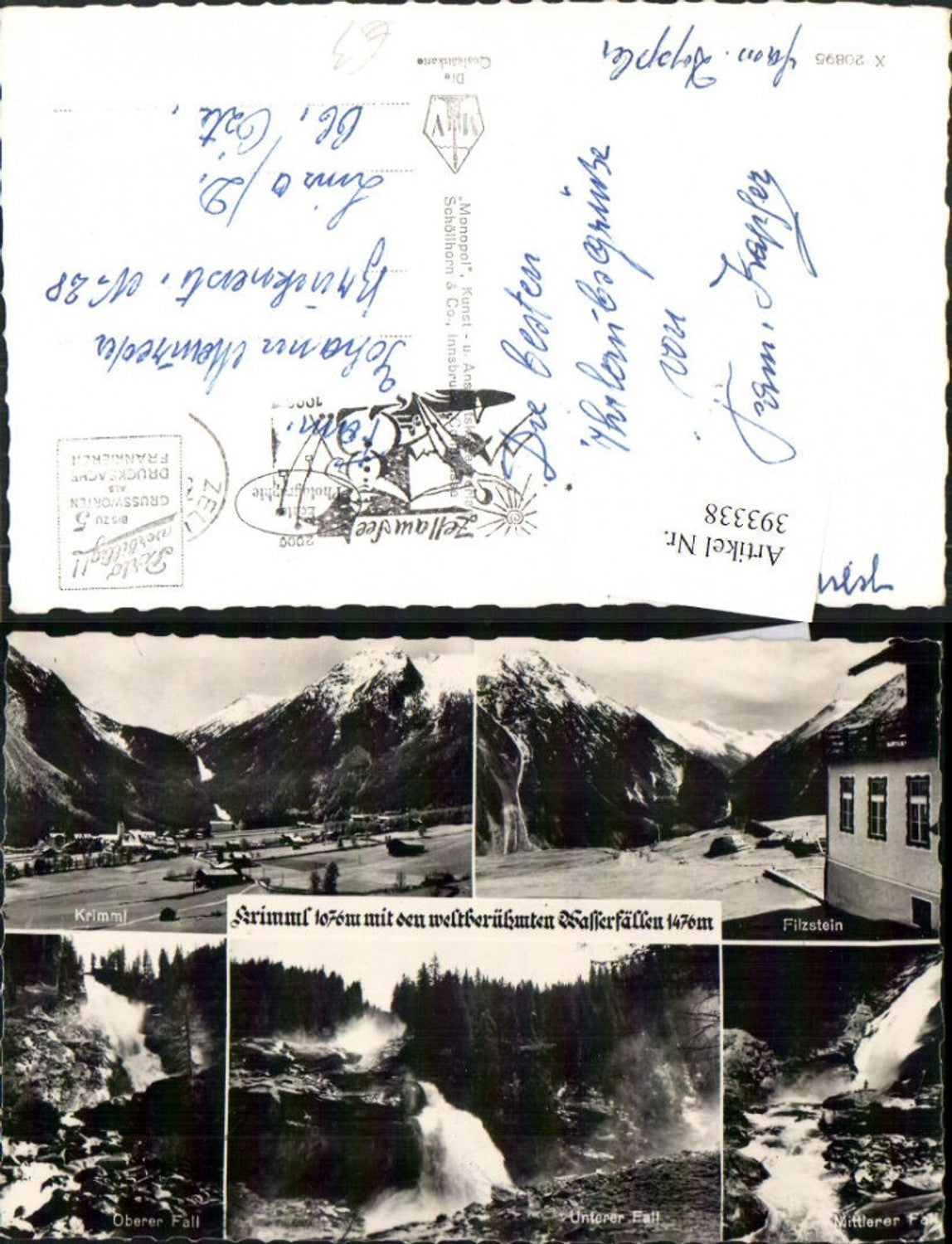 393338,Krimml Totale mit den Wasserfällen Filzstein Mehrbildkarte