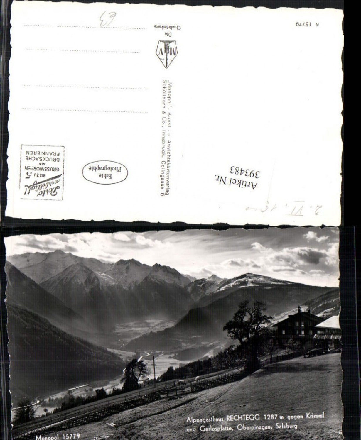 393483,Alpengasthaus Rechtegg geg. Krimml u. Gerlosplatte Bergkulisse