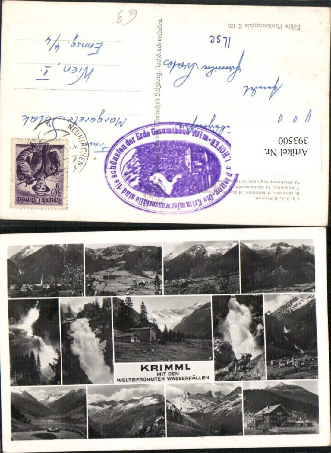 393500,Krimml Totale mit den Wasserfällen Steinböcke Mehrbildkarte