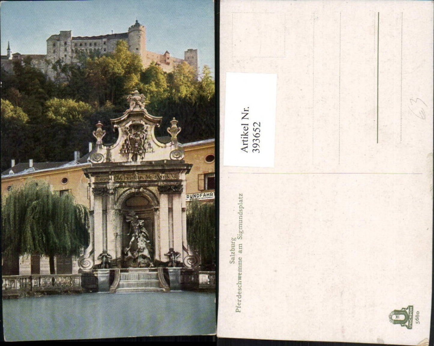 393652,Salzburg Pferdeschwemme am Sigmundsplatz m. Festung