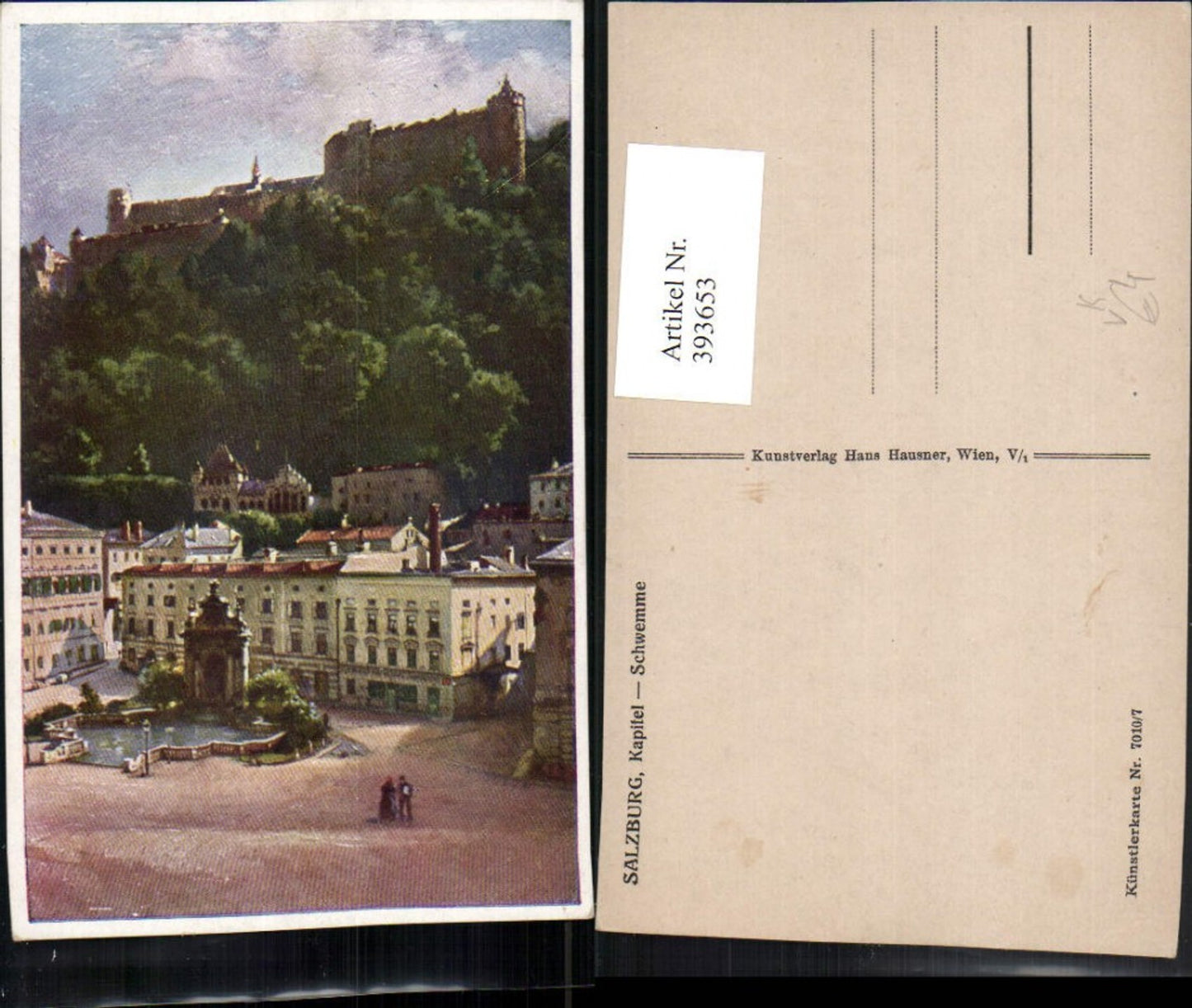 393653, Artist AK Salzburg Chapter-Flood with Fortress pub Hans Hausner 7010/7