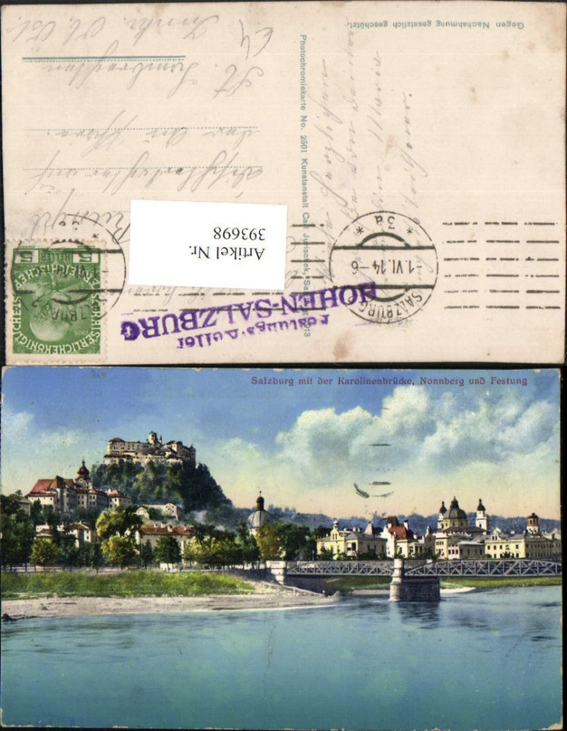 393698,Salzburg Teilansicht m. Karolinenbrücke Brücke Nonnberg u. Festung