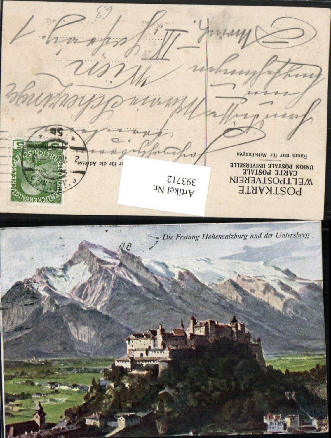 393712,Künstler AK Salzburg Festung Hohensalzburg m. Untersberg Bergkulisse