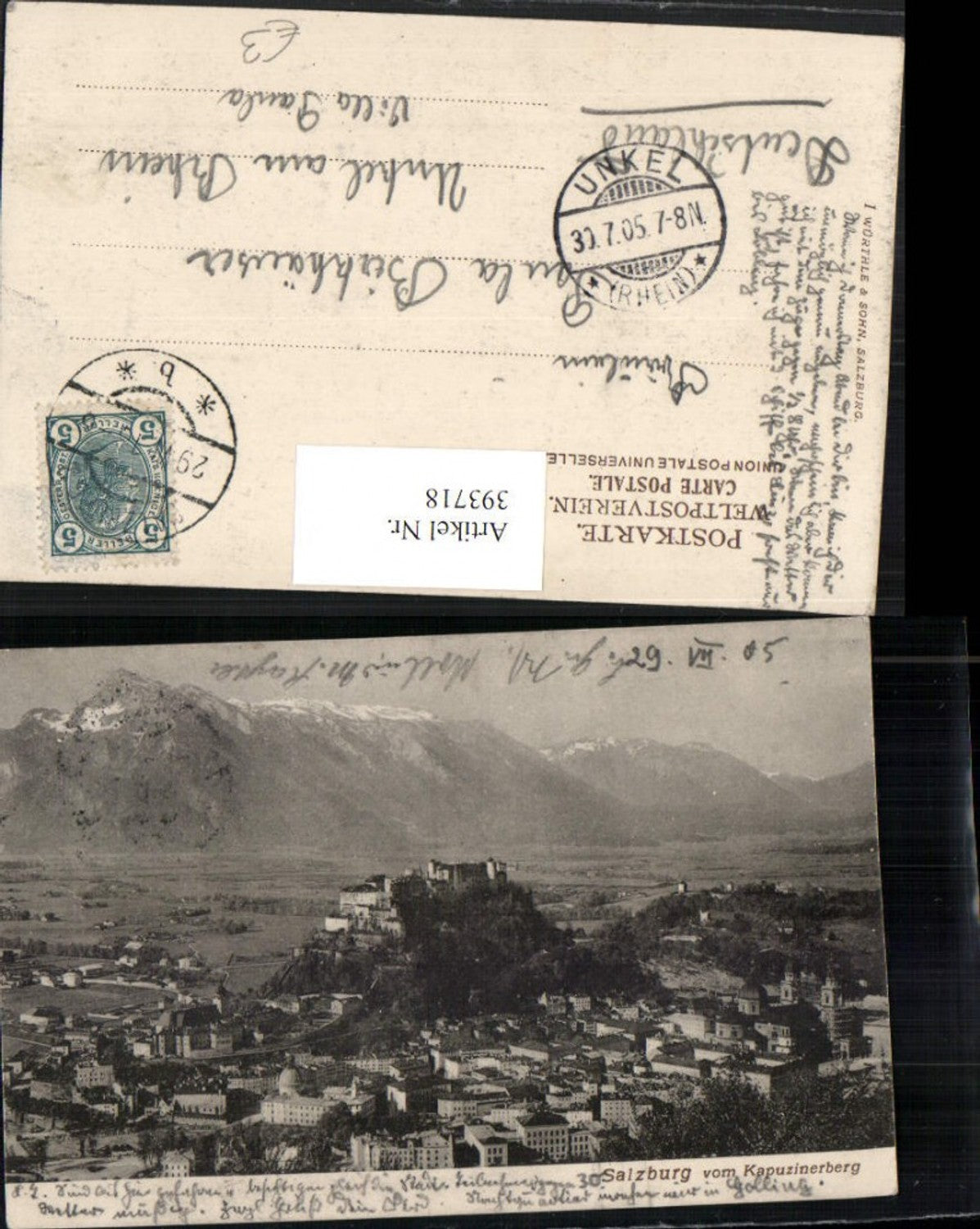 393718,Salzburg Totale m. Festung vom Kapuzinerberg Bergkulisse