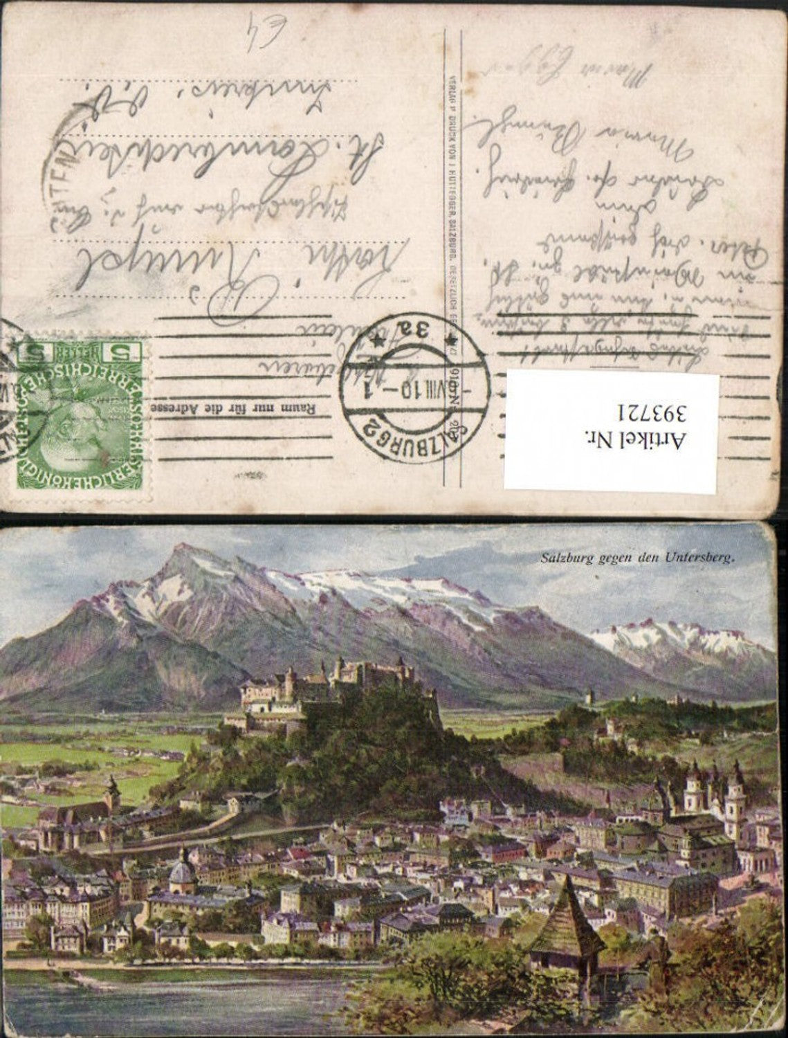 393721,Salzburg Totale m. Festung geg. Untersberg Bergkulisse