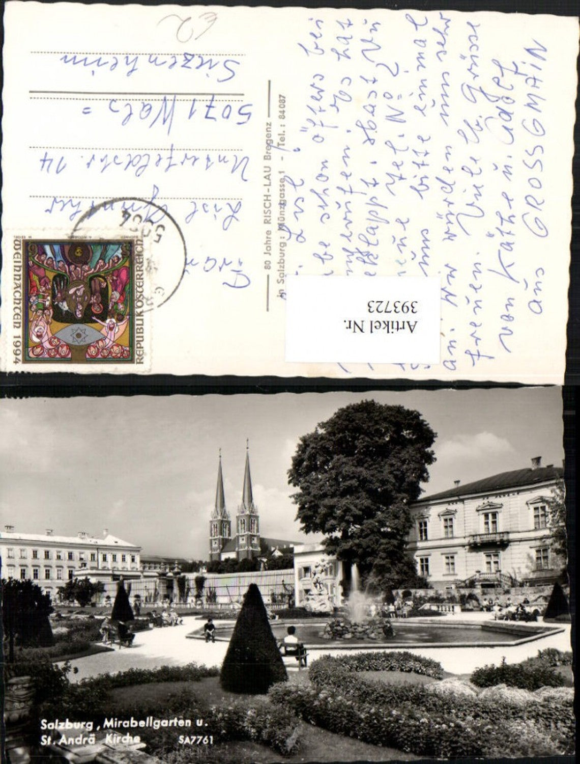 393723,Salzburg Mirabellgarten Brunnen u. St. Andrä Kirche