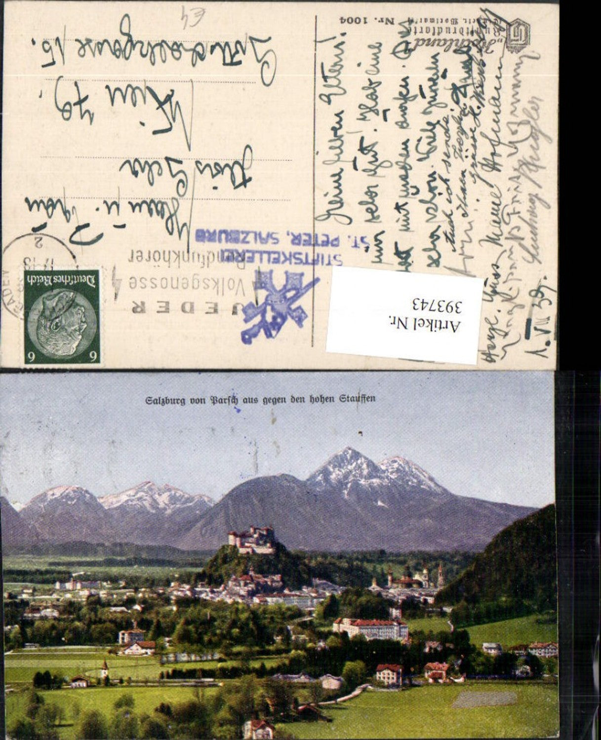 393743,Salzburg Totale von Parsch aus geg. Hohen Stauffen Bergkulisse