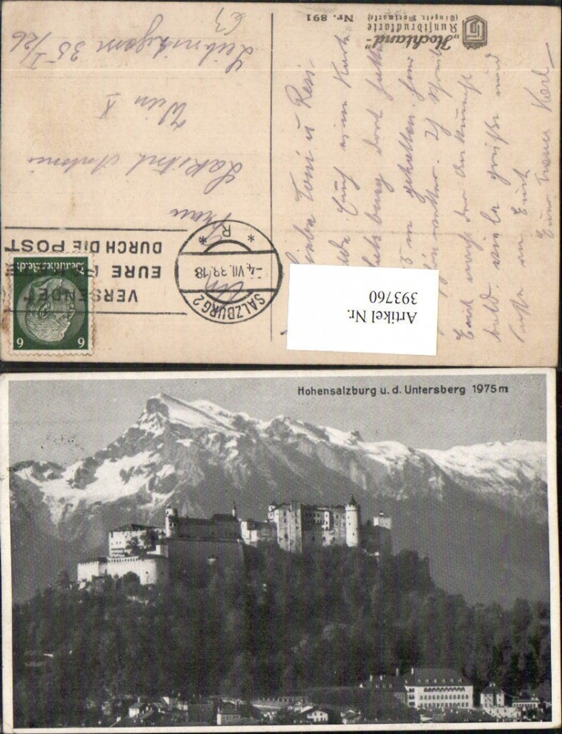 393760,Salzburg Festung Hohensalzburg geg. Untersberg Bergkulisse