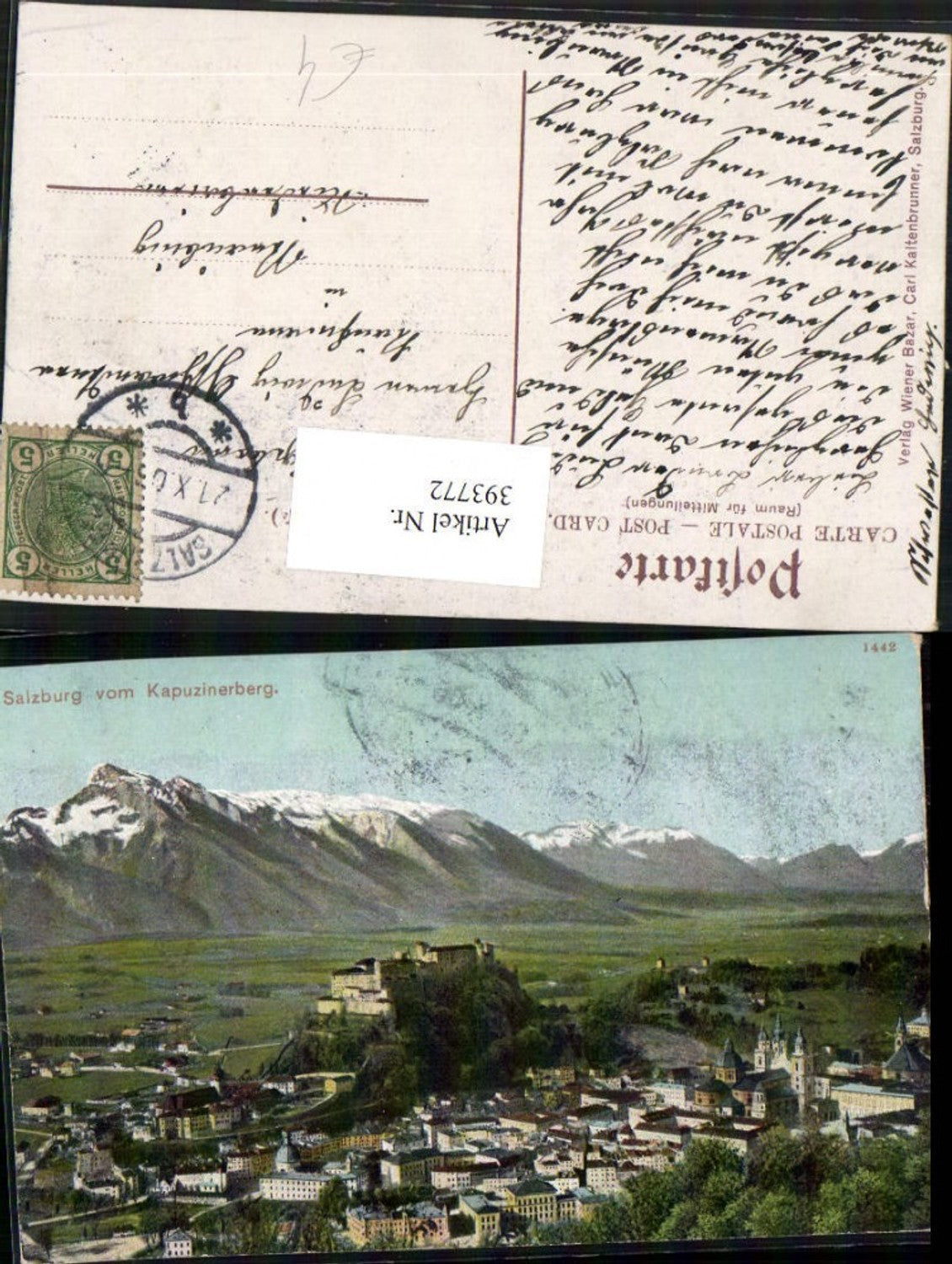 393772,Salzburg Totale m. Festung vom Kapuzinerberg Bergkulisse