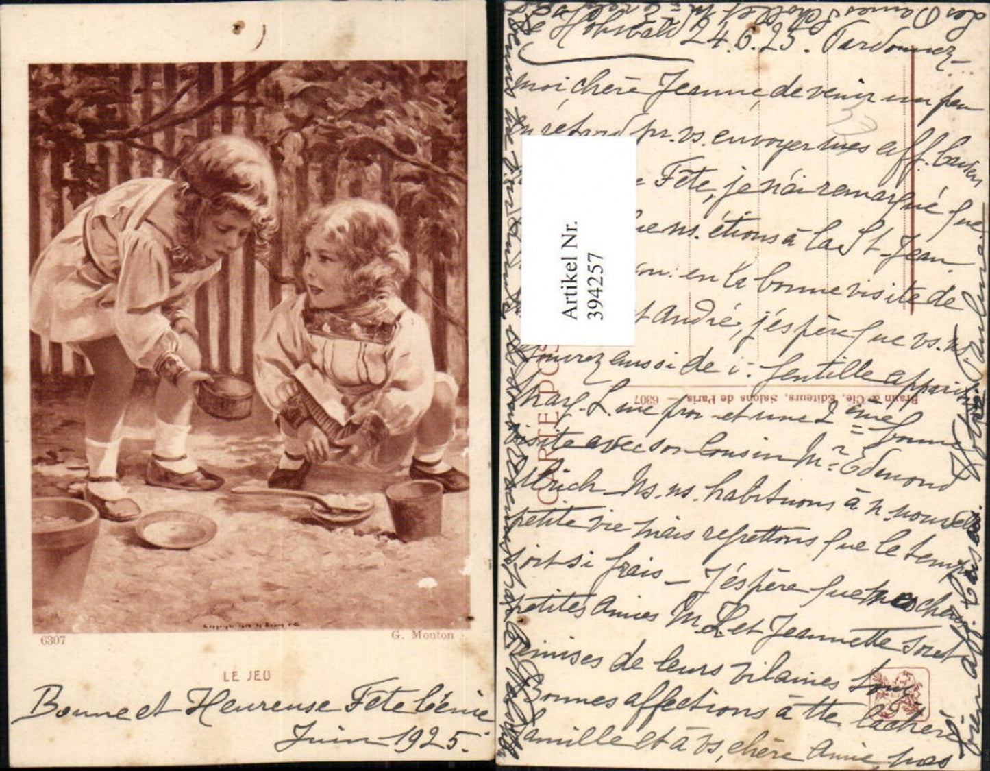394257,Künstler AK G. Mouton Le Jeu Kinder Mädchen Schüssel