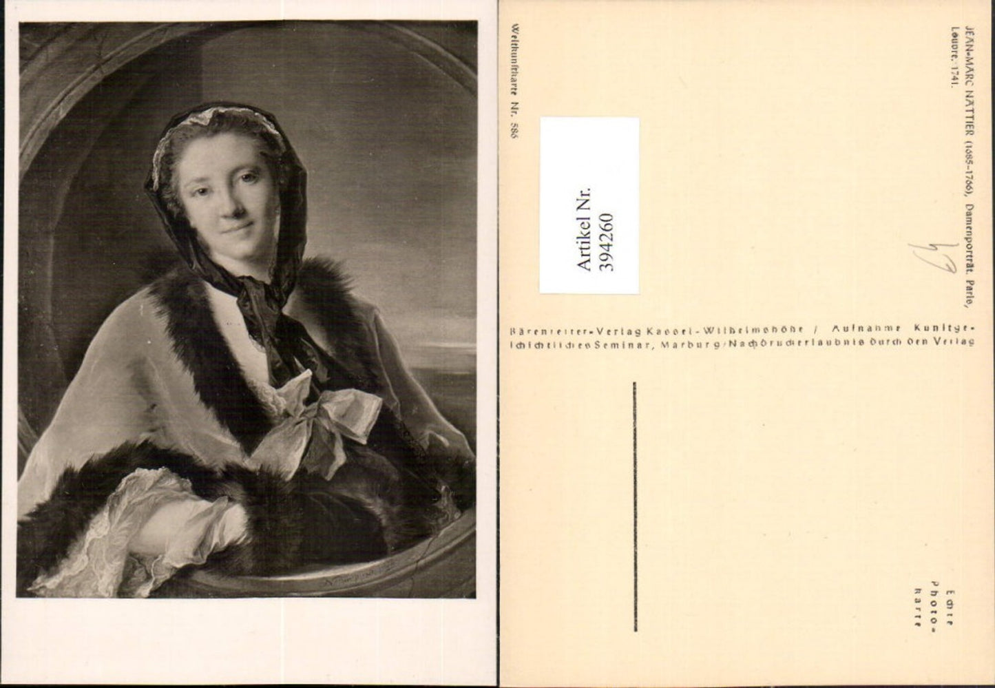 394260,Künstler AK Jean-Marc Nattier Dame Frau m. Kopftuch Pelz Portrait pub Bärenreiter 586