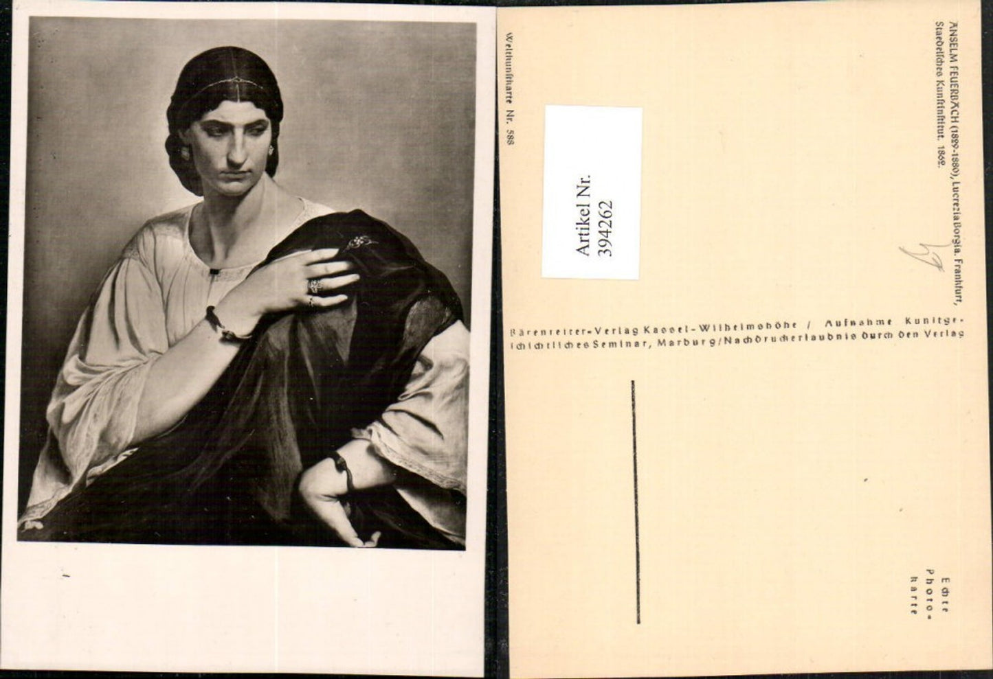 394262,Künstler AK Anselm Feuerbach Lucrezia Borgia Frau Portrait pub Bärenreiter 588