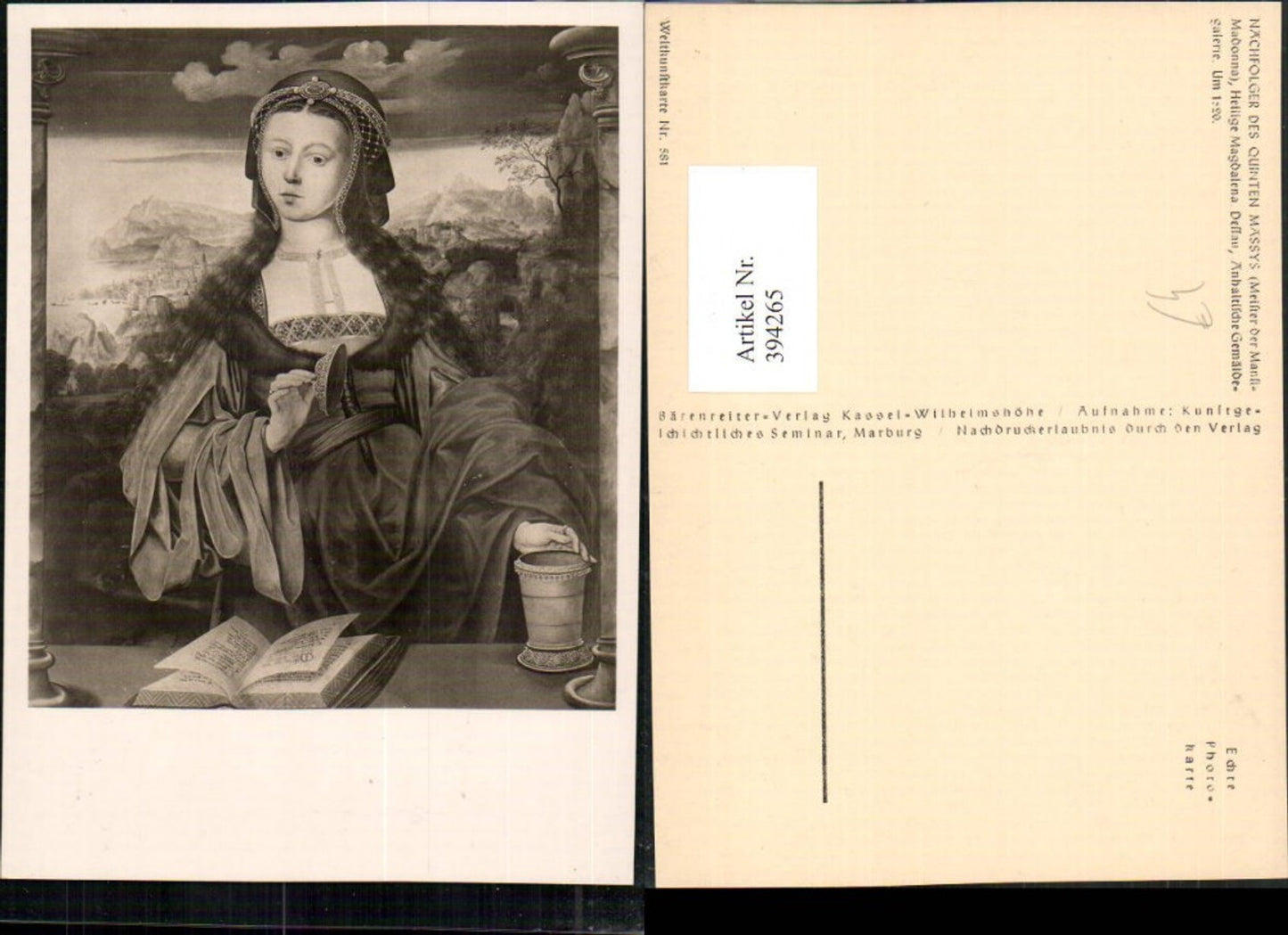 394265,Künstler AK Quinten Massys Heilige Madonna pub Bärenreiter 581