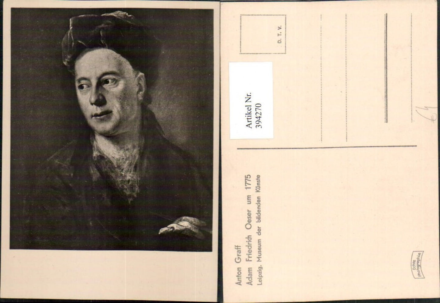 394270,Künstler AK Anton Graff Adam Friedrich Oeser Mann m. Mütze Portrait