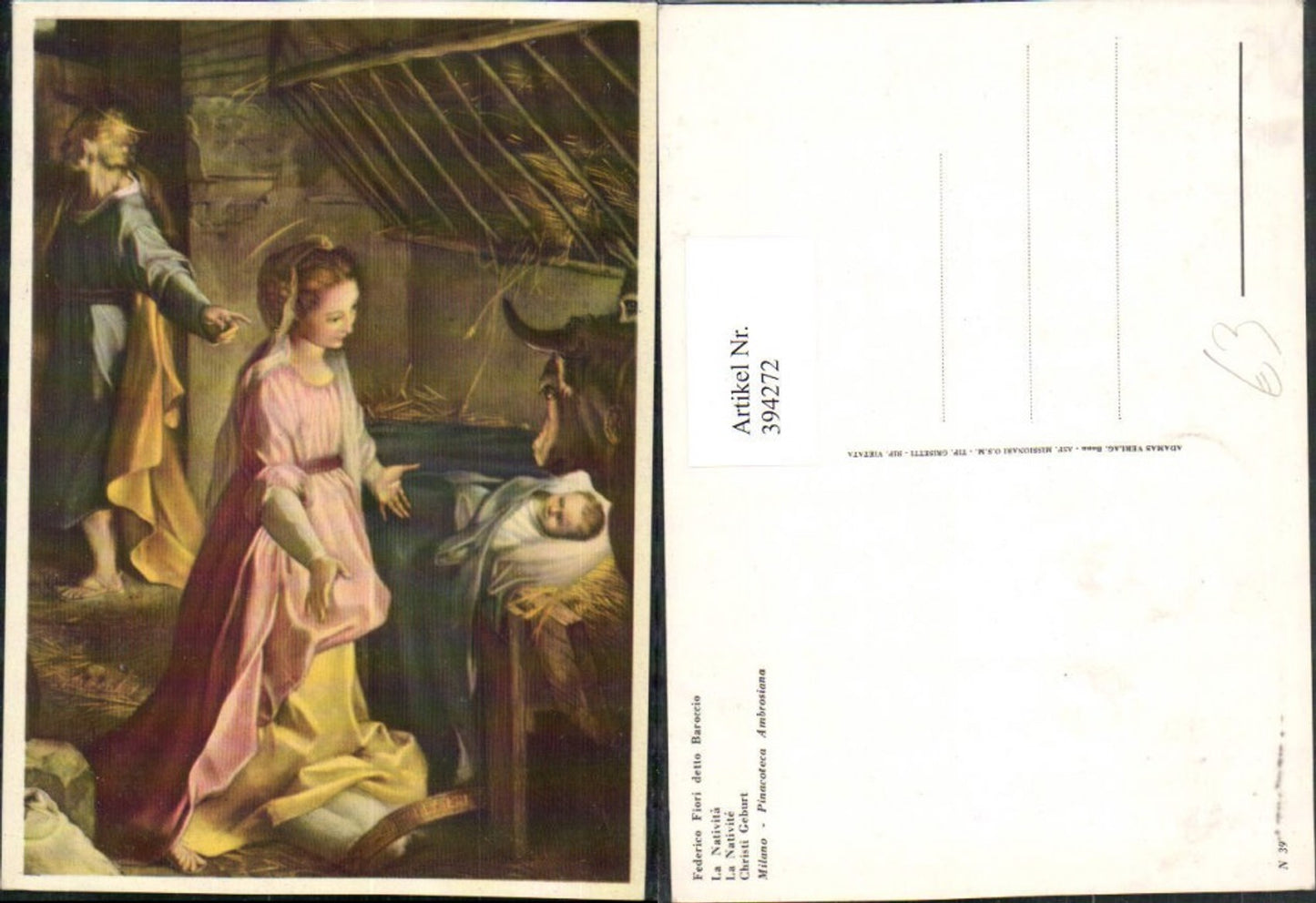 394272,Künstler AK Federico Fiori detto Baroccio Christi Geburt Stall Krippe Religion