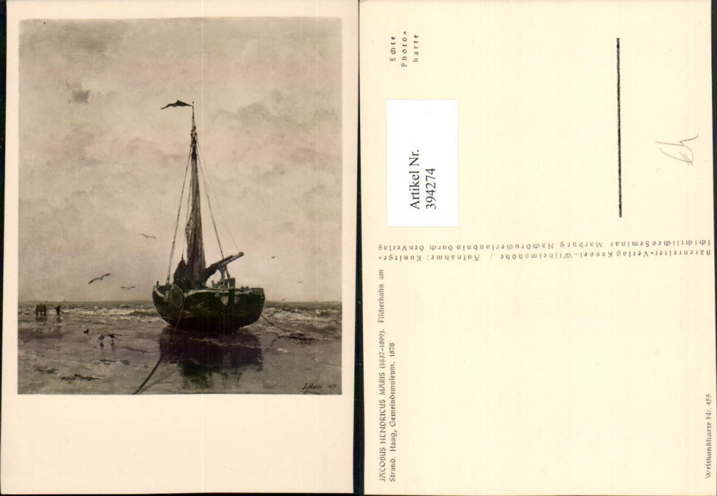 394274,Künstler AK Jacobus Hendricus Maris Fischerkahn am Strand Boot pub Bärenreiter 455