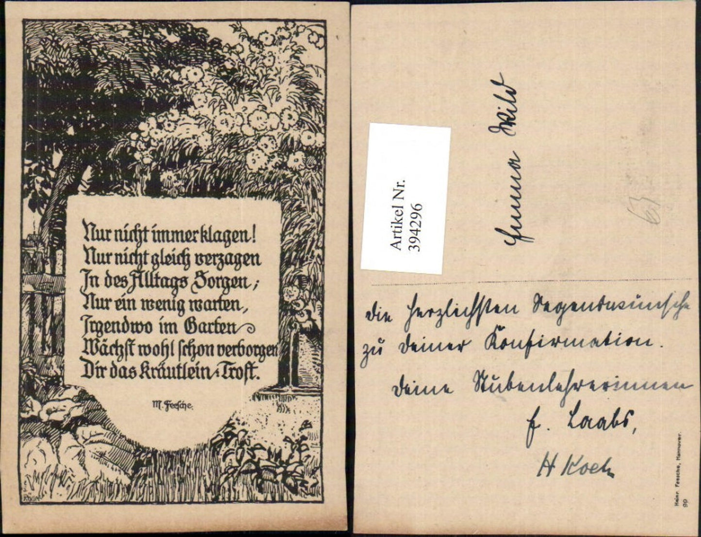 394296,Künstler AK G. Röder Garten Bäume Spruch Text von M. Geesche