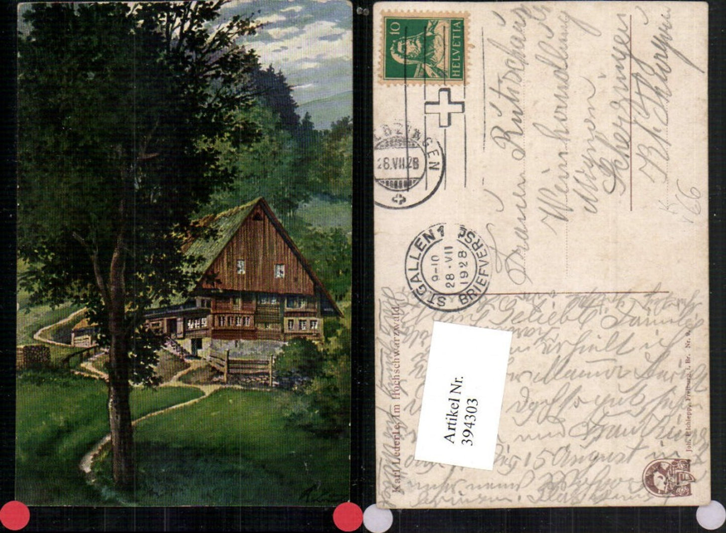 394303,Künstler AK Karl Lederle Hochschwarzwald Schwarzwaldhaus pub Joh. Elchlepp 9
