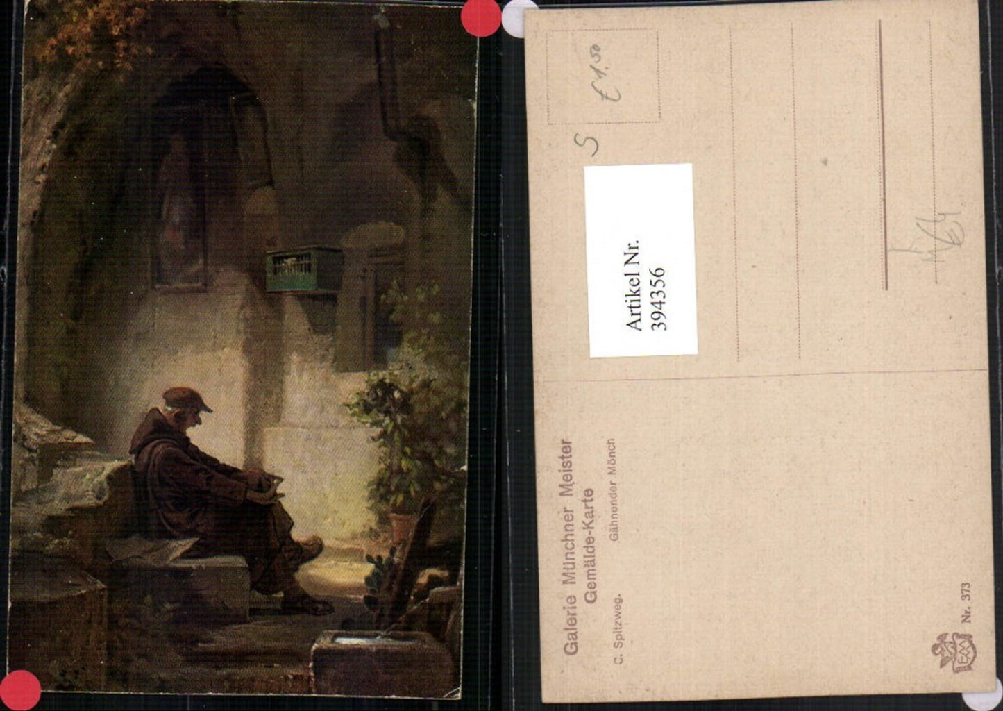 394356,Künstler AK C. Spitzweg Gähnender Mönch Brunnen