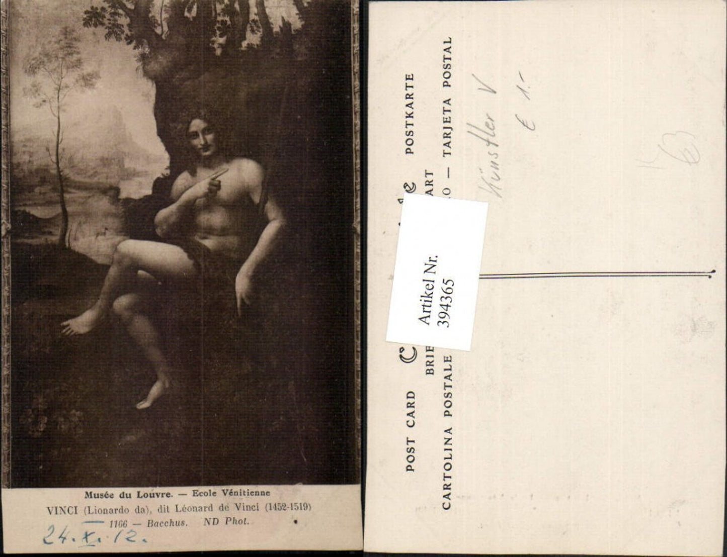 394365,Künstler AK Leonardo da Vinci Bacchus Mann Gott des Weines