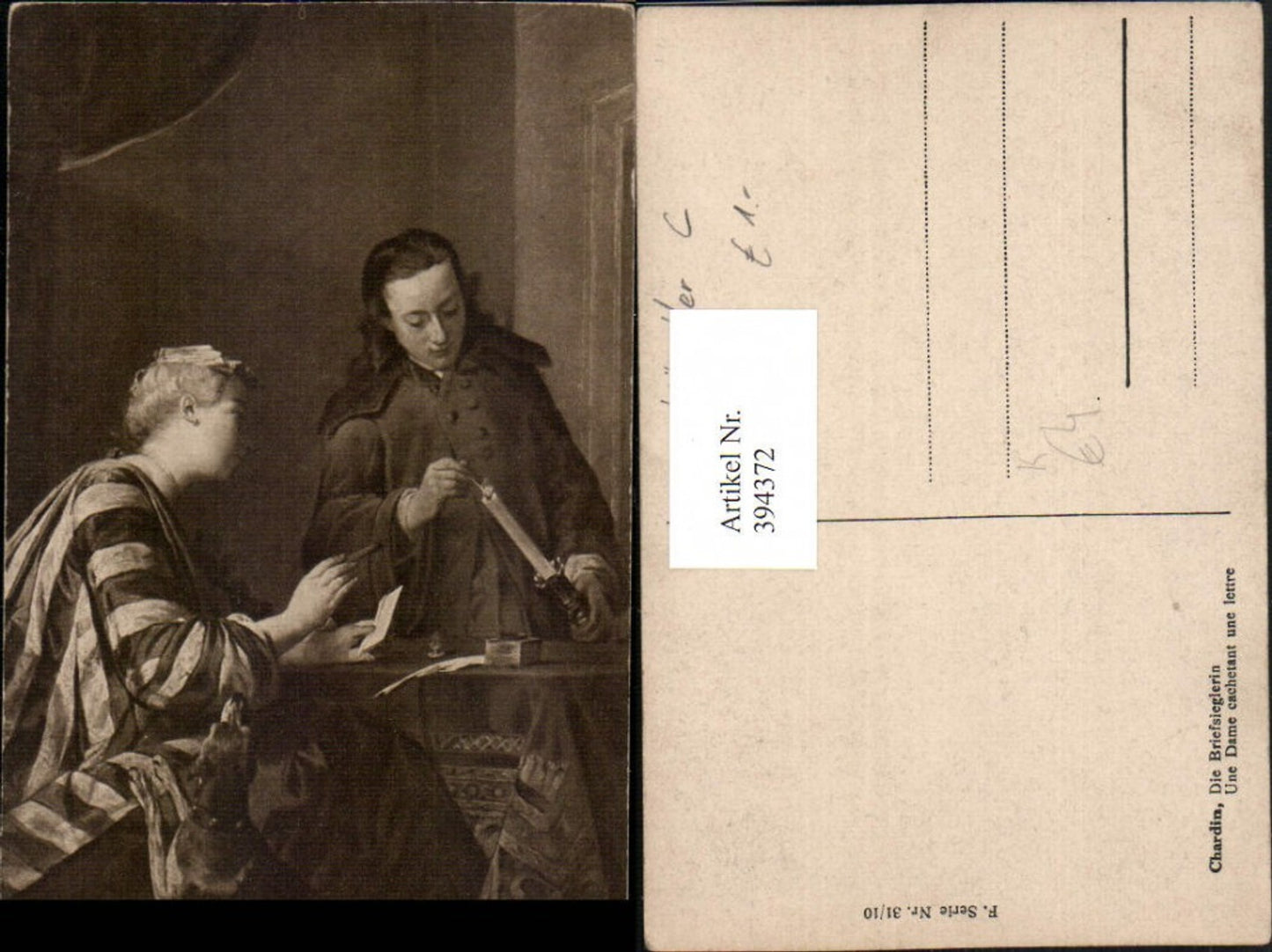 394372,Künstler AK Chardin Die Briefsieglerin Brief Siegel Kerze