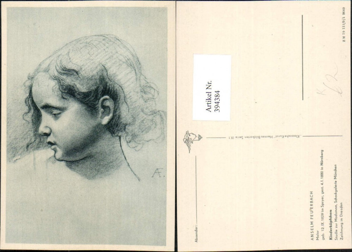 394384,Künstler AK Anselm Feuerbach Kinderköpfchen Kind Portrait