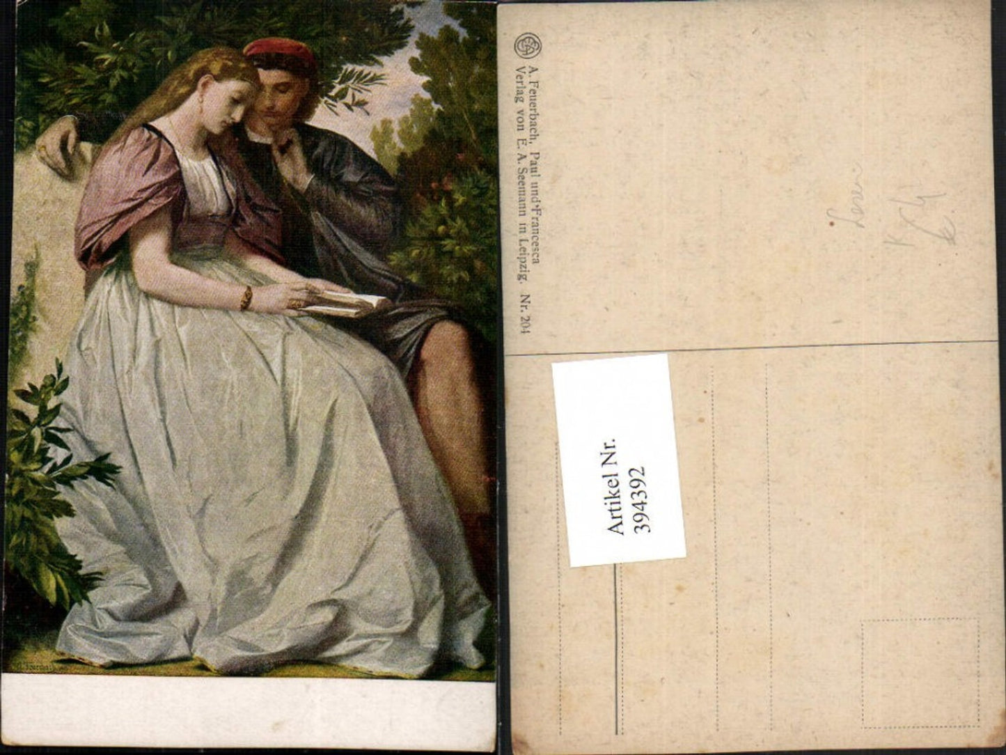 394392,Künstler AK A. Feuerbach Paul und Francesca Liebe Paar lesen liest