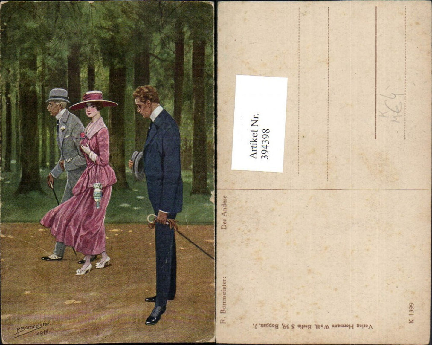 394398,Künstler AK R. Borrmeister Der Andere Paar Liebe Eifersucht