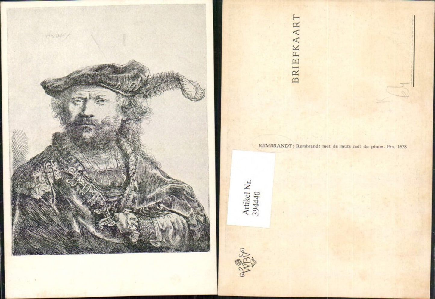 394440,Künstler AK Rembrandt met de muts met de pluim Mann m. Federhut Portrait