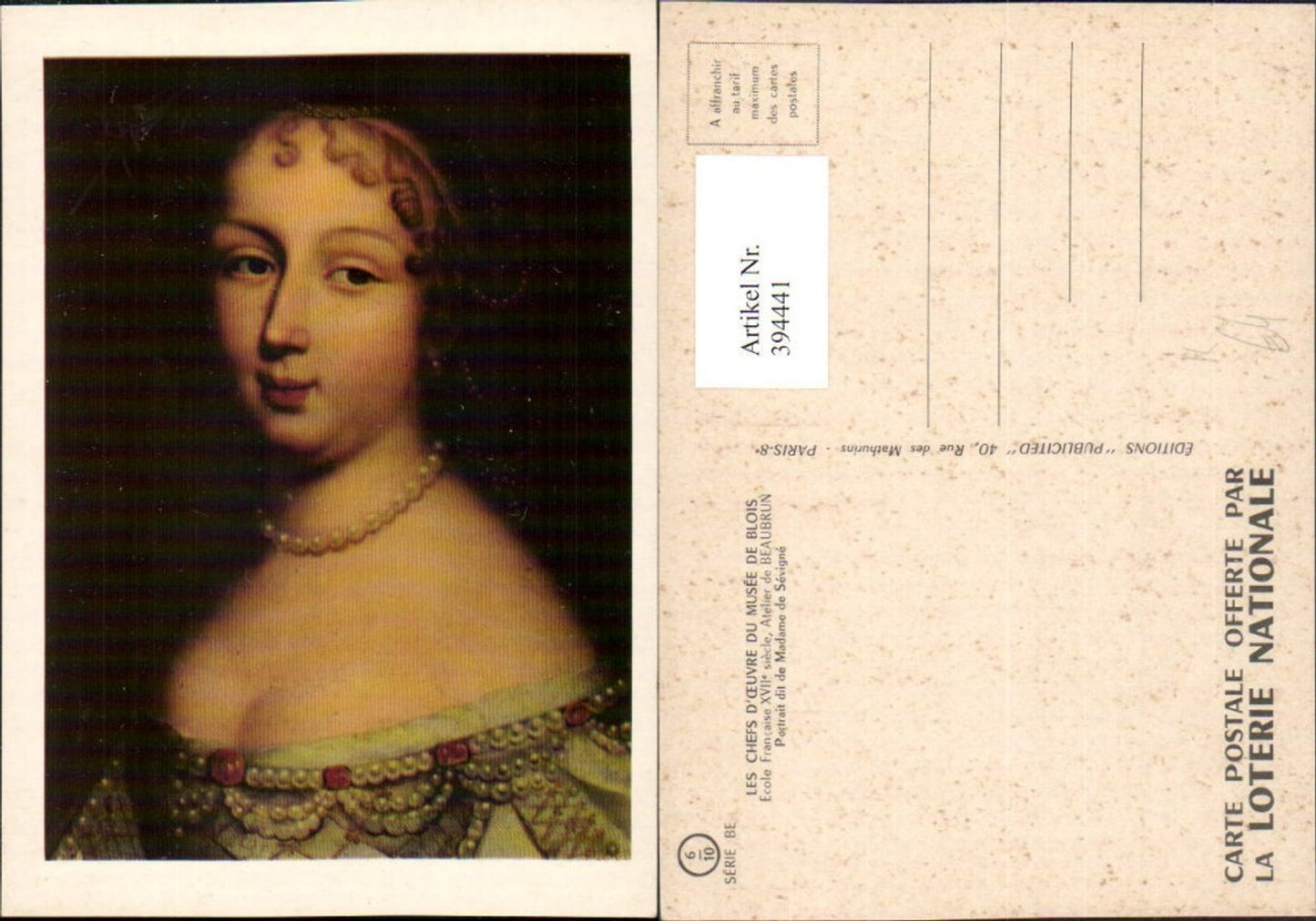 394441,Künstler AK Beaubrun Portrait dit de Madame de Sevigne Perlenkette