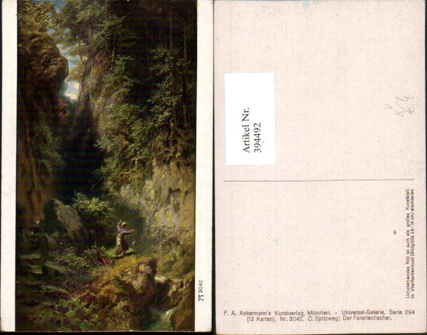 394492,Künstler AK C. Spitzweg Der Forellenfischer Fischer pub A. Ackermann 3040