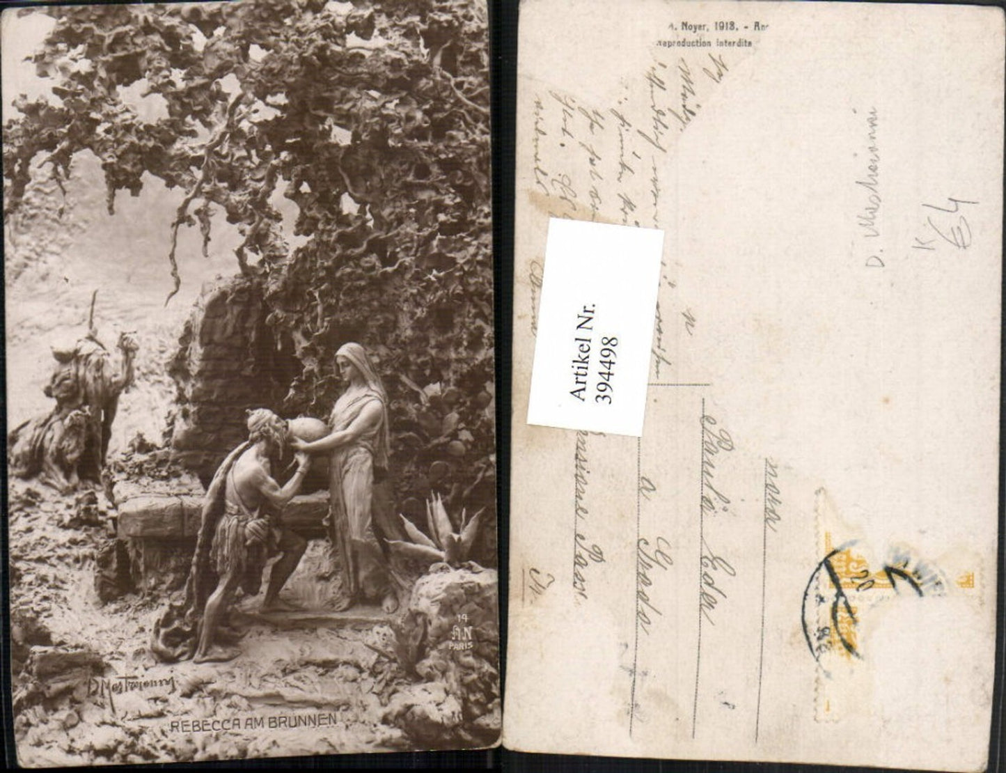 394498,Künstler AK D. Mastroianni Rebecca am Brunnen Krug Kamele