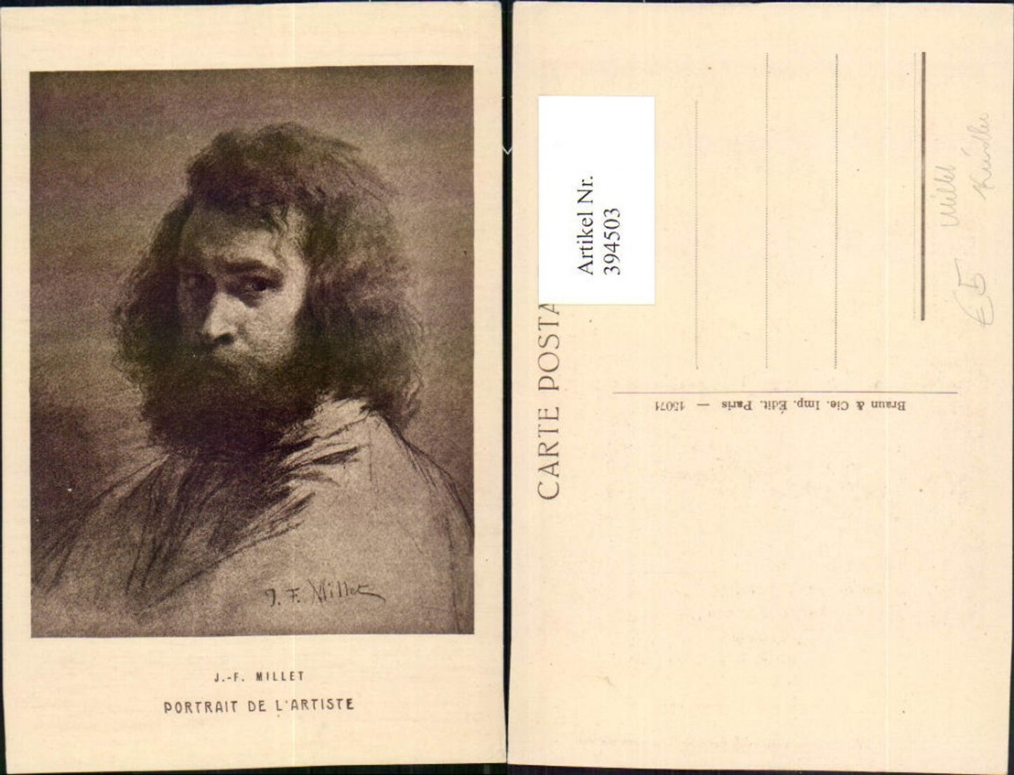 394503,Künstler AK J.-F. Millet Portrait de Artiste Selbstportrait