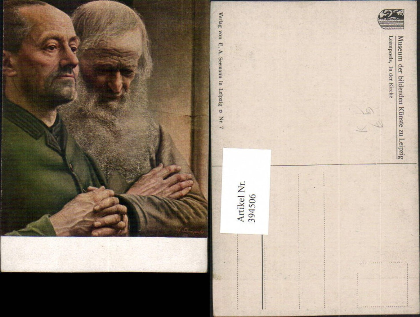 394506,Künstler AK Leempoels In der Kirche Männer b. Beten