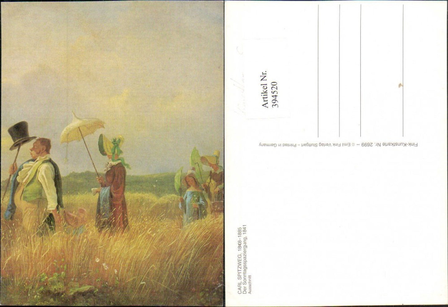 394520,Künstler AK Carl Spitzweg Der Sonntagsspaziergang Schirme Feld
