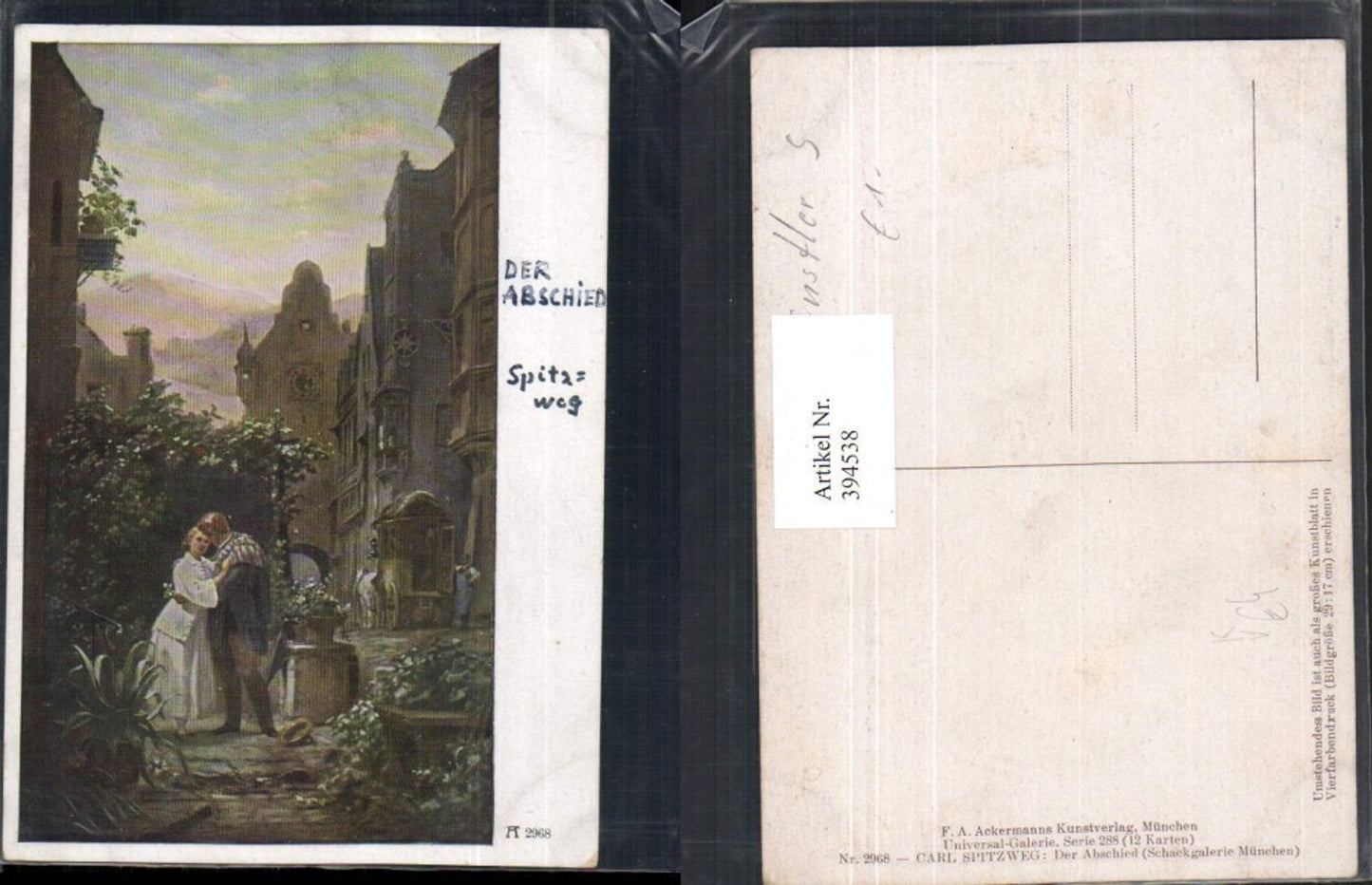 394538,Künstler AK Carl Spitzweg Der Abschied Liebe Paar pub A. Ackermann 2968