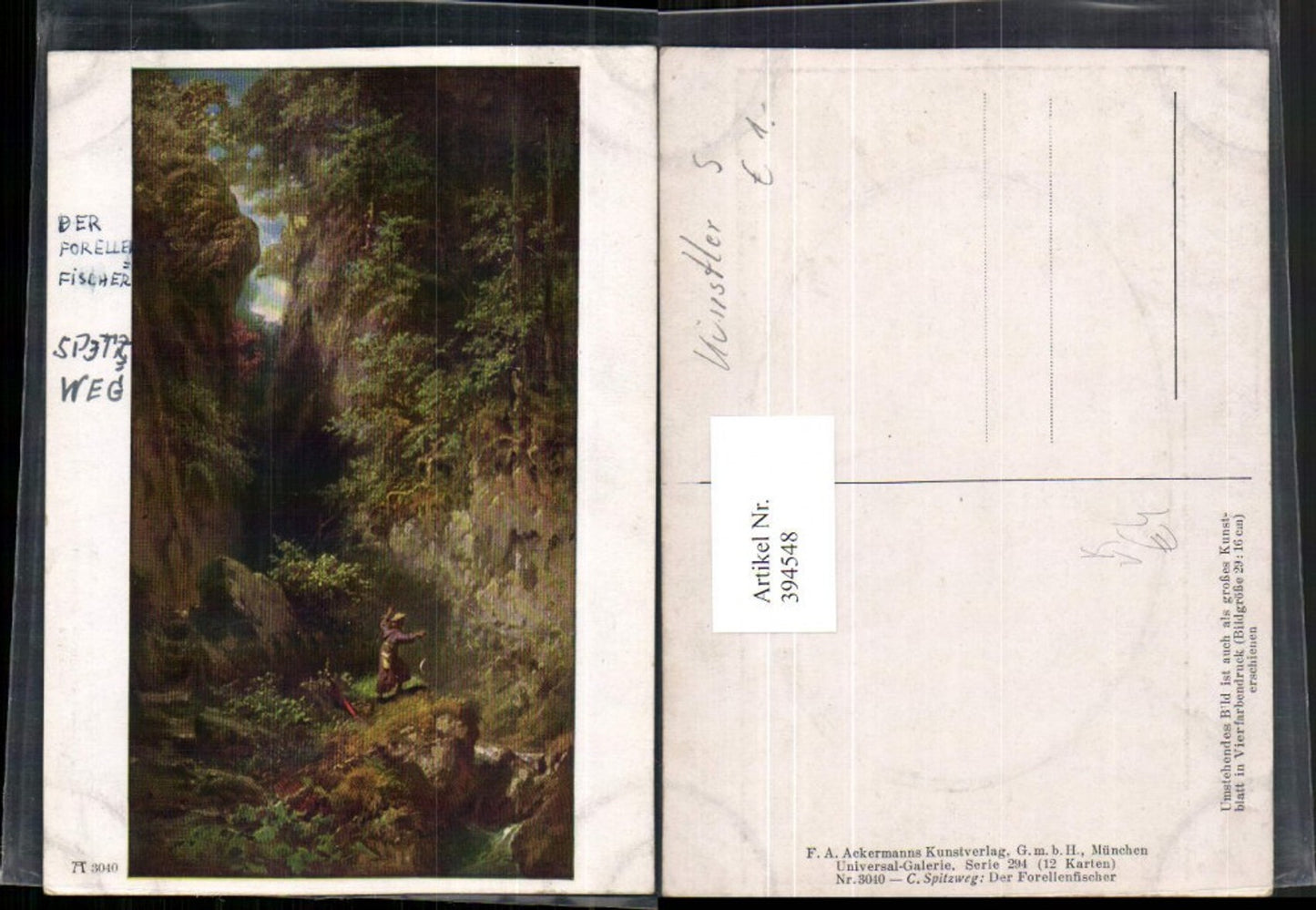 394548,Künstler AK C. Spitzweg Der Forellenfischer Fischer pub A. Ackermann 3040